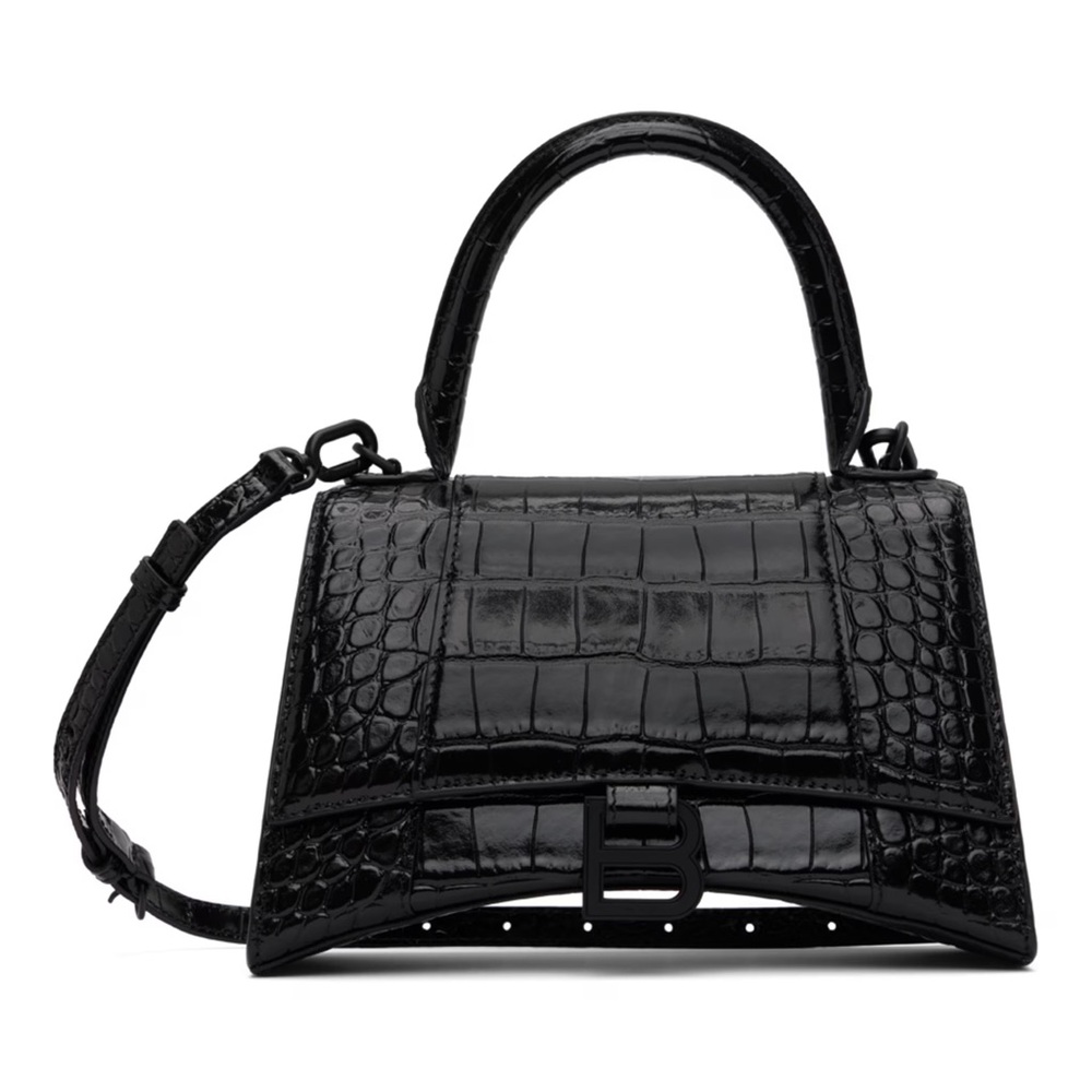 Balenciaga Black Croc-Embossed Handbag